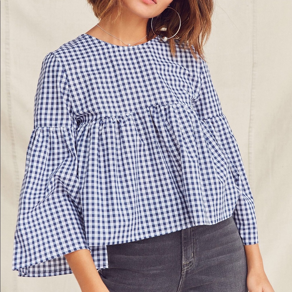 Urban Renewal Remade Bell-sleeve gingham top